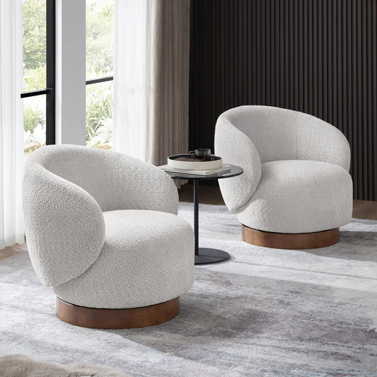 Swivel Accent Chair Round Barrel Armchair Upholstered Performance Fabric for Living Room Bedroom Waitingroom,2 PCS,Light Grey