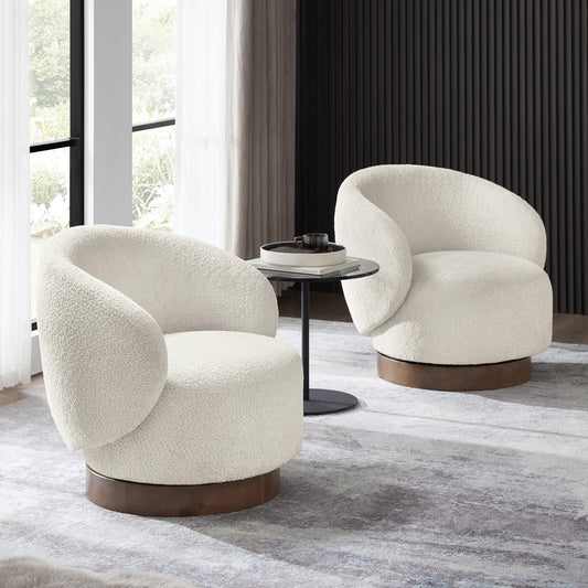Swivel Accent Chair Round Barrel Armchair Upholstered Performance Fabric for Living Room Bedroom Waitingroom,2 PCS,Light Grey